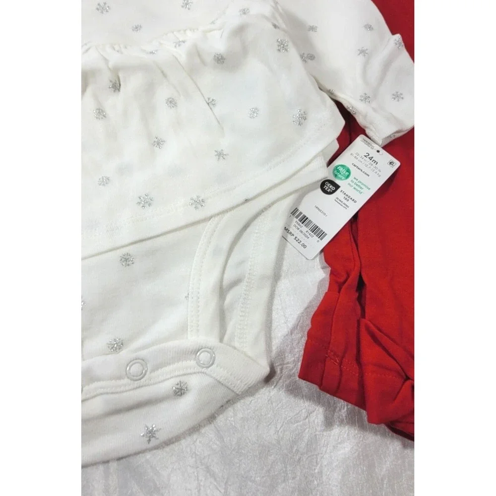 Carter's Baby 2-pc Snowflake Peplum Bodysuit Pant Set - White/Red - Sz 24 Months